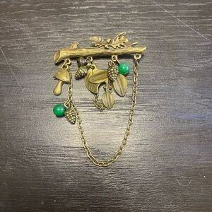 Bronze tone nature theme dangle brooch pin